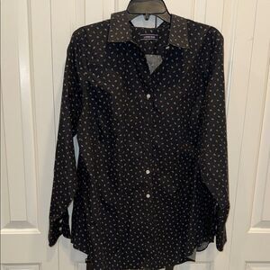 Lands' End‎ Black Button-Down Shirt with White and Peach Paisley